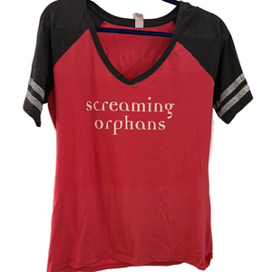 Screaming Orphans official merchandise Tee in deep rose pink and charcoal grey.